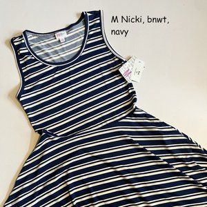 Medium Lularoe Nicki dress, navy and white stripes